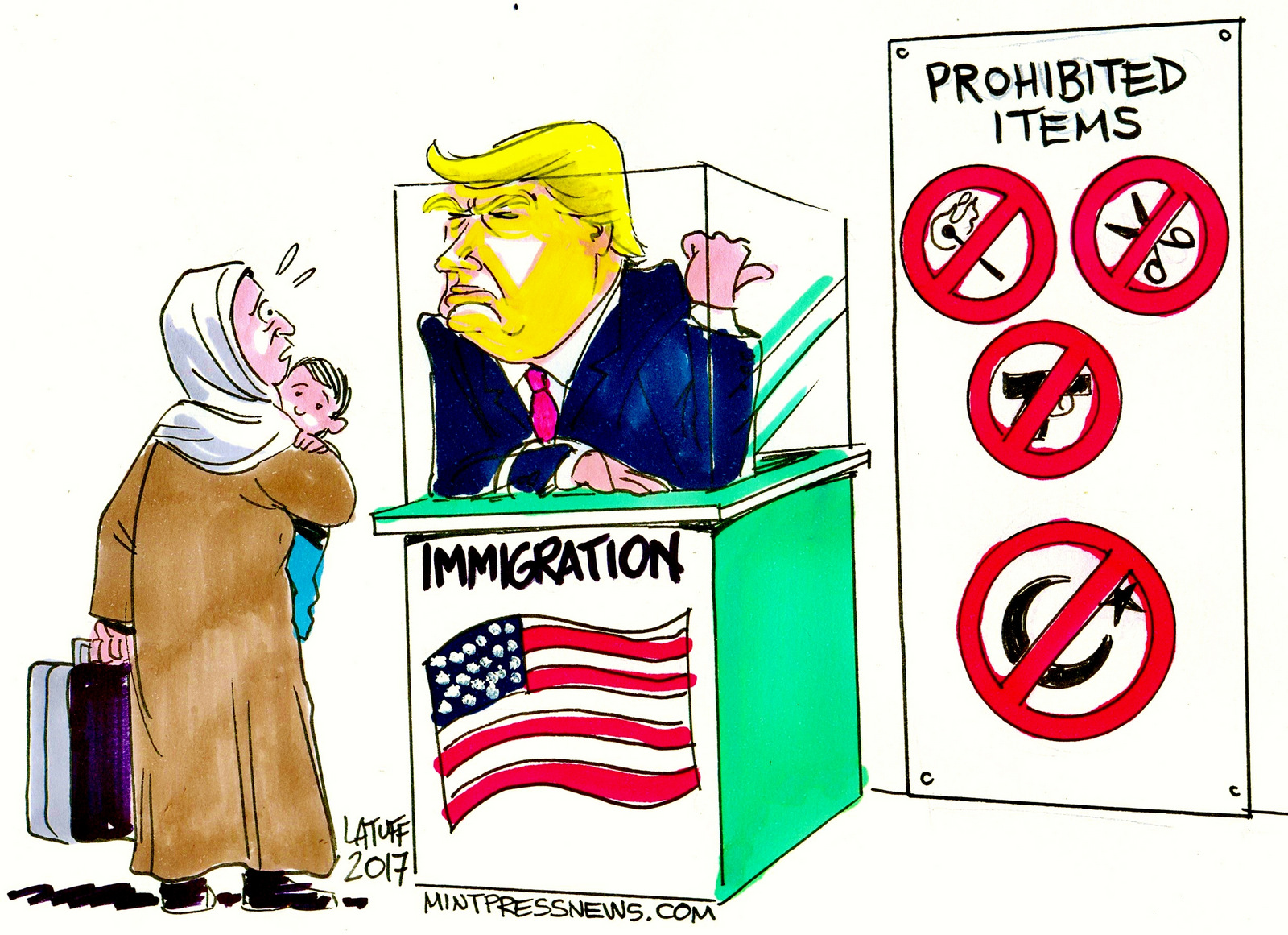 Trump Muslim Ban Travel Ban Cartoon