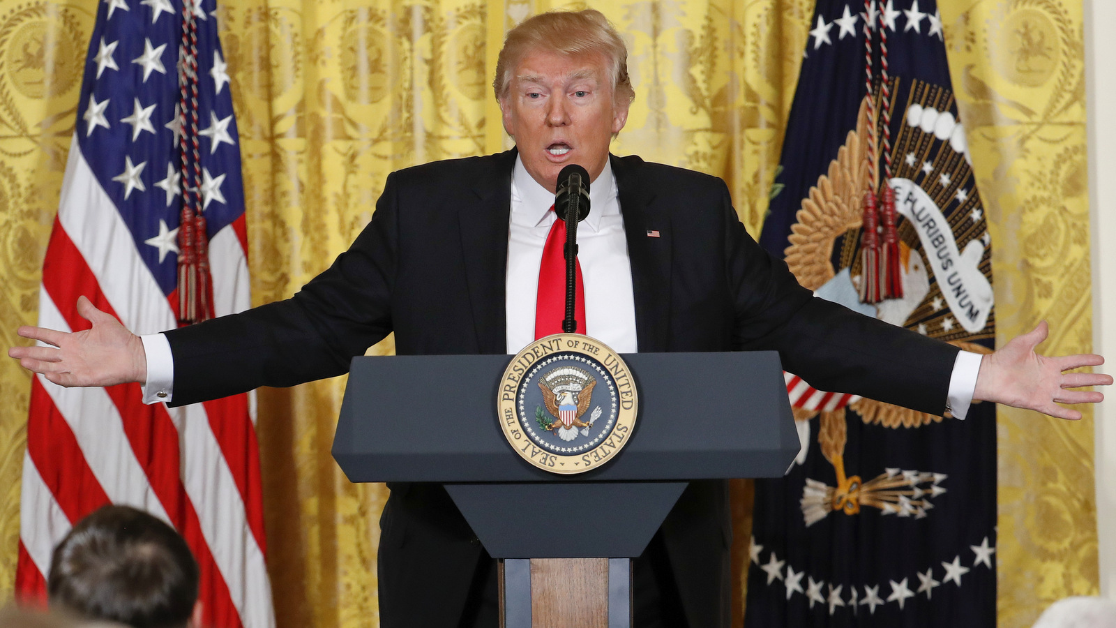 President Donald Trump speaks during a news conference in the East Room of the White House in Washington, Thursday, Feb. 16, 2017. (AP/Pablo Martinez Monsivais)