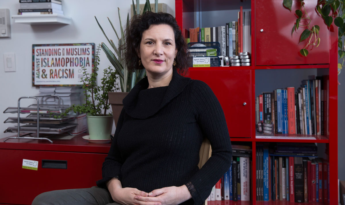 Jewish Voice for Peace executive-director Rebecca Vilkomerson in her office in New York, March 2017. (Photo by Maya Levin)