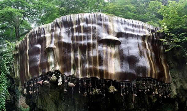 The Dropping Well adjacent to Old Mother Shipton's cave on the southwestern bank of the River Nidd in Knaresborough.