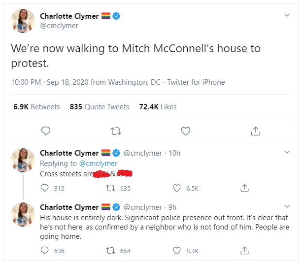 Furious Democrats Surround Mitch McConnell’s Home, Post Address Online Following RBG’s Death