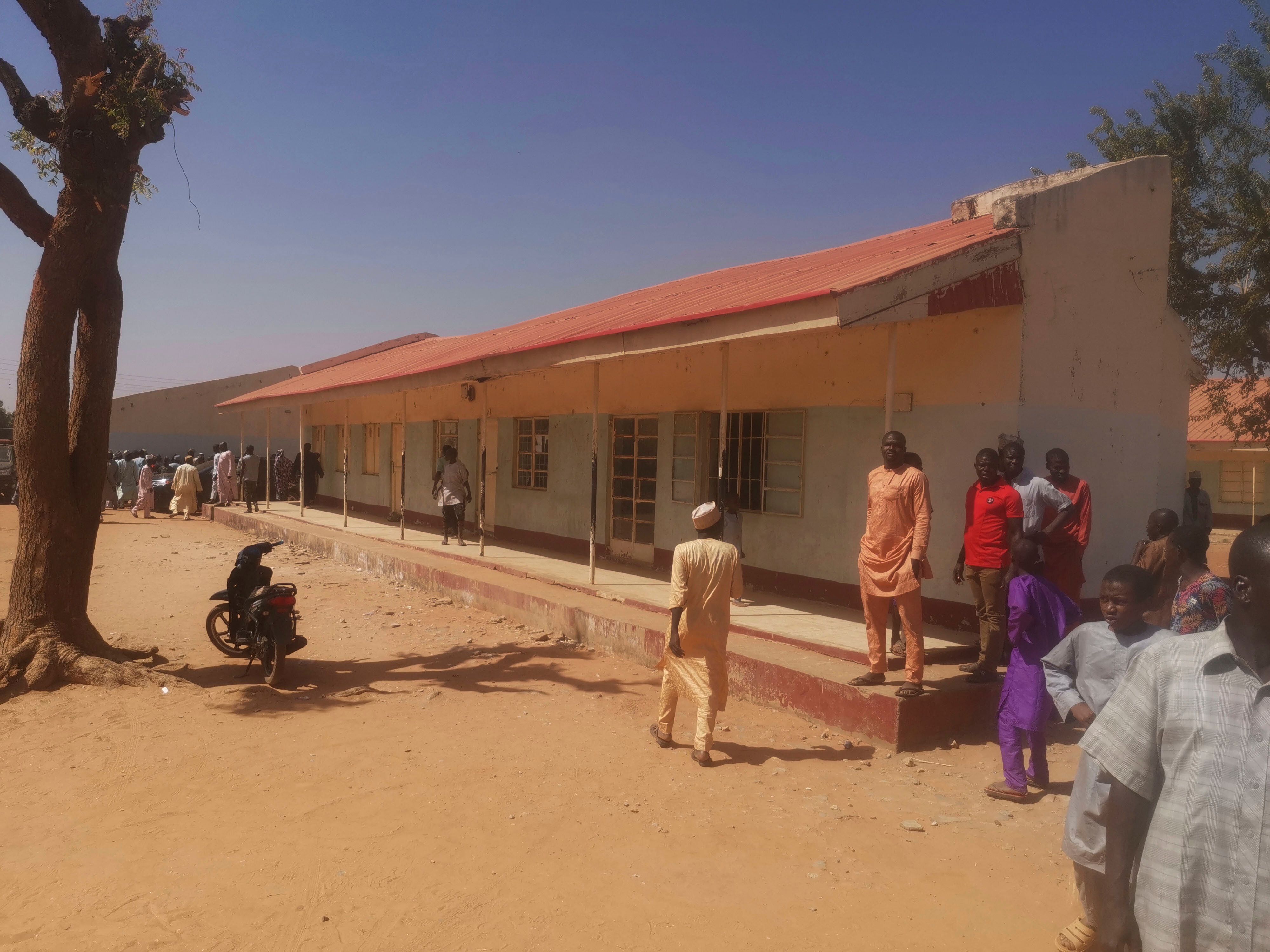 People gather inside the Government Science Secondary School in Kankara, Nigeria, on Dec. 12, 2020.&nbsp;