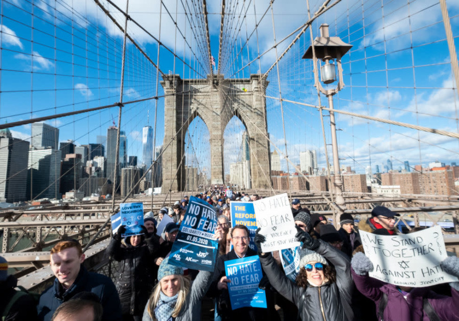 A protest against Antisemitism held on the Brooklyn Bridge/ IRA L. BLACK/CORBIS VIA GETTY IMAGES