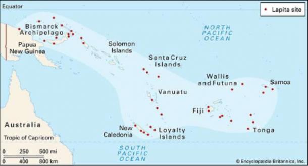 The area covered by the Lapita travels (Britannica)