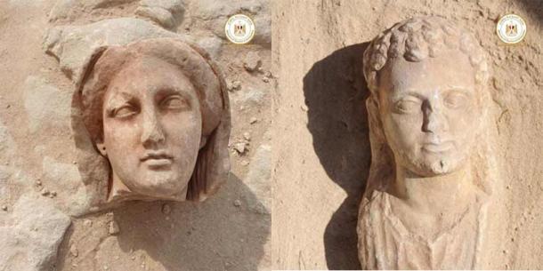 Two of the well-preserved statues recently discovered, believed to represent some of the important individuals buried in the Taposiris Magna temple. (Egyptian Ministry of Tourism and Antiquities)