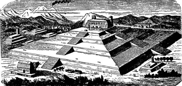 Could it be that the parallel myths throughout the world are actually the story of the same event in history? Here an artist’s version of how the Great Pyramid of Cholula in Mexico looked originally