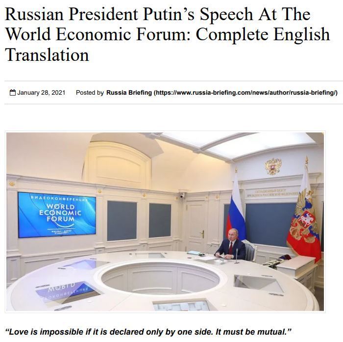 President Putin/Russia Calls For Love and the Scrapping of the “New World Order” From Russia With Lo...