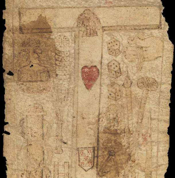 MS. 632 birthing girdle section showing a cross with a red heart and shield. (Courtesy of the Wellcome Collection)