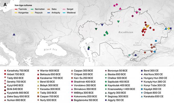 Map showing the locations of the 39 archaeological sites where the 117 individuals were retrieved in the research published in ScienceAdvances and whose genome-wide data was analyzed and led to the conclusion that the Scythians must have had amicable relations with the cultures they encountered. (Gnecchi-Ruscone et. al. / CC BY-NC 4.0)