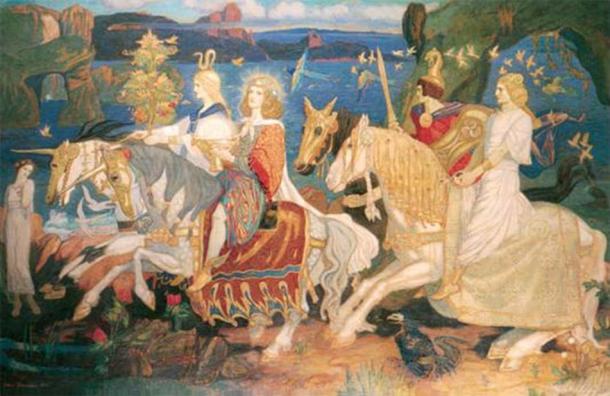 The Tuatha Dé Danann as depicted in John Duncan's "Riders of the Sidhe." (1911) 