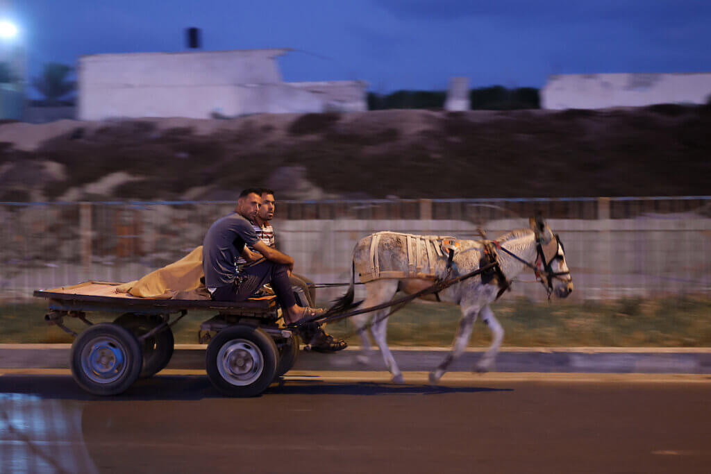 Palestinians ride a donkey cart at street in Gaza city on August 31, 2021. (Photo: Osama Baba/APA Images)