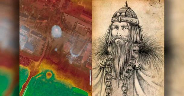 Left, Image of the church at Wiejkowo, the proposed site of the Harold Bluetooth burial. Right; Harald Bluetooth sketch representation. Source: Left; Marek Kryda, Right; Public Domain / The First News