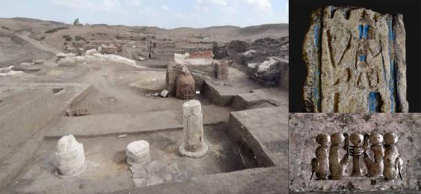 Left; Pillar Hall at Buto Temple, Right; Engraved ivory found at the site. Source: Ministry of Tourism & Antiquities