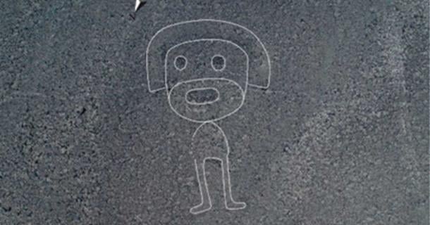 A newly found Nazca line image, a humanoid reminiscent of Homer Simpson. Source: Yamagata University