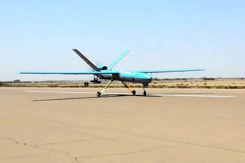 A handout picture provided by the Iranian Army's official website on September 11, 2020, shows an Iranian Simorgh drone during the second day of a military exercise in the Gulf, near the strategic strait of Hormuz in southern Iran. - The Iranian navy began on September 10 a three-day exercise in the Sea of Oman near the strategic Strait of Hormuz, deploying an array of warships, drones and missiles. One of the exercise's objectives is to devise "tactical offensive and defensive strategies for safeguarding the country's territorial waters and shipping lanes," the military said on its website. - XGTY / === RESTRICTED TO EDITORIAL USE - MANDATORY CREDIT "AFP PHOTO / HO / Iranian Army website" - NO MARKETING NO ADVERTISING CAMPAIGNS - DISTRIBUTED AS A SERVICE TO CLIENTS === (Photo by Iranian Army office / AFP) / XGTY / === RESTRICTED TO EDITORIAL USE - MANDATORY CREDIT "AFP PHOTO / HO / Iranian Army website" - NO MARKETING NO ADVERTISING CAMPAIGNS - DISTRIBUTED AS A SERVICE TO CLIENTS === / XGTY / === RESTRICTED TO EDITORIAL USE - MANDATORY CREDIT "AFP PHOTO / HO / Iranian Army website" - NO MARKETING NO ADVERTISING CAMPAIGNS - DISTRIBUTED AS A SERVICE TO CLIENTS === (Photo by -/Iranian Army office/AFP via Getty Images)