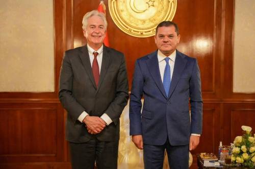 Central Intelligence Agency (CIA) Director William Burns (L) meets Libyan Prime Minister Abdul Hamid Dbeibeh (R) in Tripoli, Libya on January 13, 2023. [Libyan Prime Ministry - Anadolu Agency]