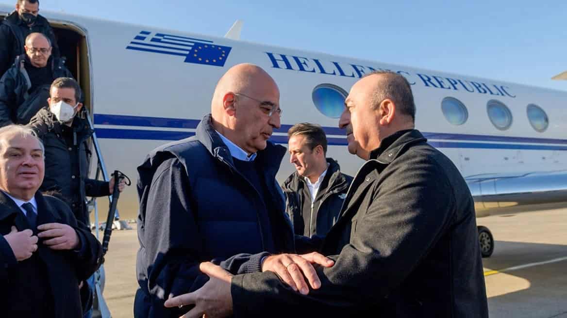 Greek Foreign Minister Nikos Dendias and Turkish Foreign Minister Mevlut Cavusoglu