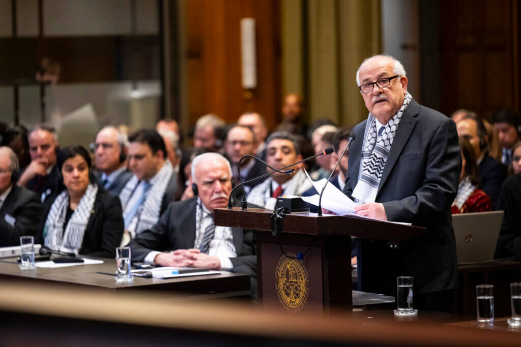 Ambassador Riyad Mansour argues before the International Court of Justice during its public hearings on the request for an advisory opinion in respect of the Legal Consequences arising from the Policies and Practices of Israel in the Occupied Palestinian Territory, including East Jerusalem, February 19, 2024. (Photo: International Court of Justice)