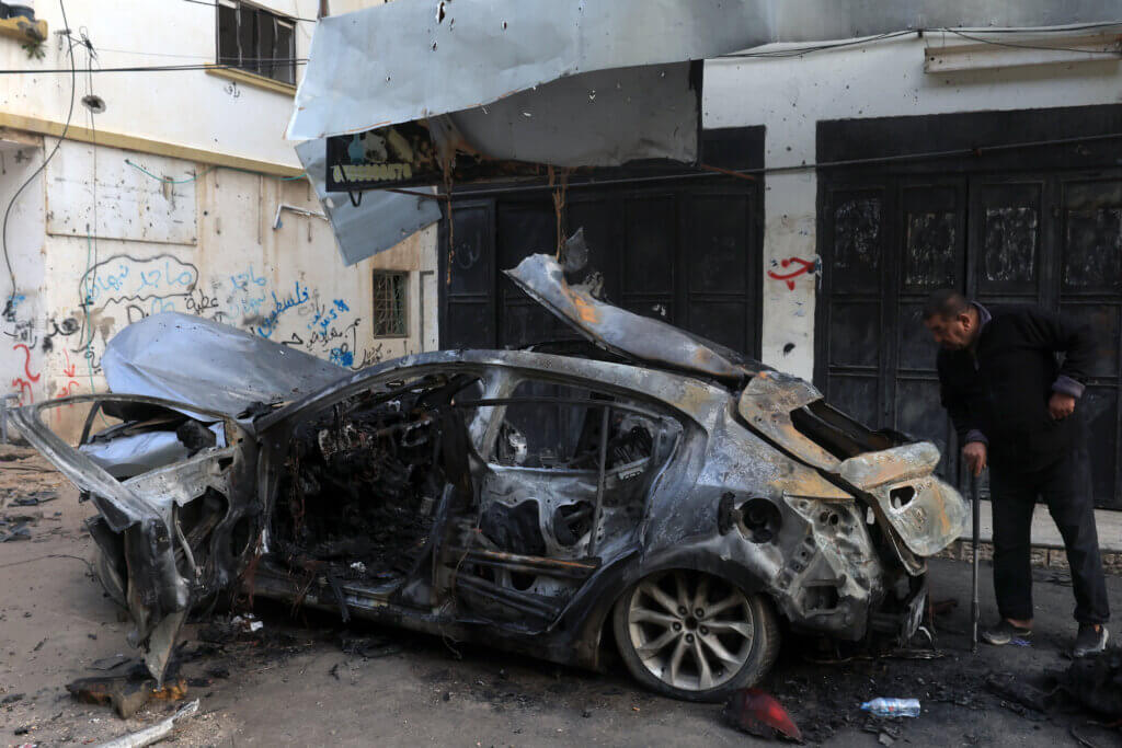 The site of the assassination of Yasser Hanoun, a member of the Jenin Brigade, by an Israeli military drone, February 22, 2024.(Photo: © Alaa Badarneh/EFE via ZUMA Press/APA Images)