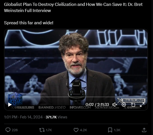 Bret Weinstein Confirms Depopulation Agenda: “They Have No Use for Us”