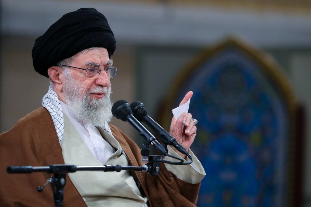 Iran's Supreme Leader Ayatollah Ali Khamenei speaking at an event in April 2023. (Photo: Iranian Presidency Office/APA Images)