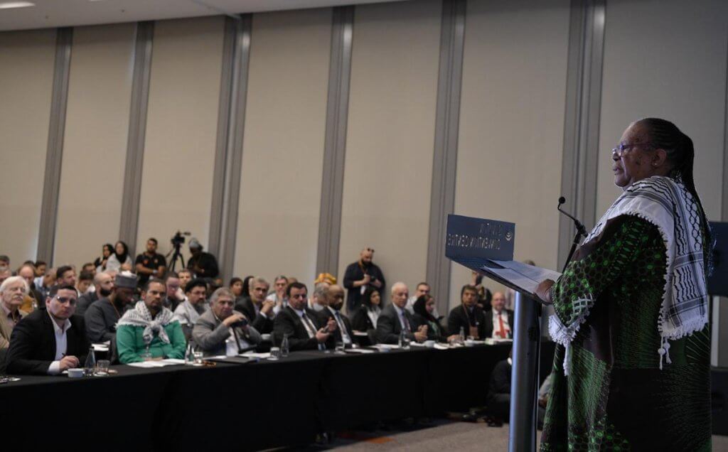Minister Pandor delivering the opening remarks at the Global Anti-Apartheid Conference on Palestine at the Sandton Convention Centre in Johannesburg, South Africa on May, 10, 2024. (Photo: Katlholo Maifadi / Department of International Relations and Cooperation)