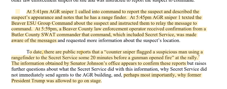 Sen. Ron Johnson Confirms Secret Service Received Report from Sniper of Man with Range Finder 20 Min...