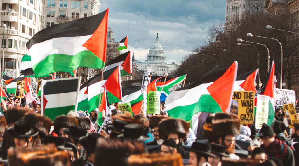 Upwards of 400,000 Pro-Palestine protestors take the streets in a national march in Washington DC to show support for Palestinians and call for a ceasefire and end the genocide in Gaza, January 13, 2024. (Photo: Eman Mohammed)